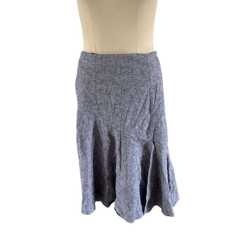 Blue Linen Ruffle Midi Skirt Sz 10 Preppy Comfort Work Office